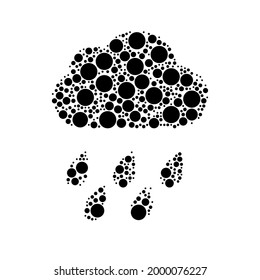A large rain symbol in the center made in pointillism style. The center symbol is filled with black circles of various sizes. Vector illustration on white background