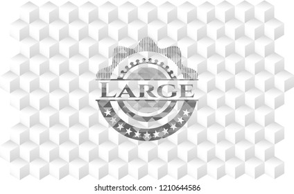 Large realistic grey emblem with geometric cube white background