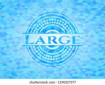 Large realistic light blue emblem. Mosaic background