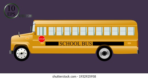 Large realistic school bus.
Icon of a classic school bus.
Vector illustration.