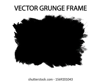 large rectangular horizontal stain of black paint is applied with random brush strokes.Torn rough edges made with a dry brush with thick paint. Hand drawn isolated on white.Stock vector illustration