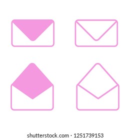 Large, rectangular, pink, closed, open letter: icon for the website, online store. Isolated set of 4 objects on white background