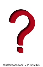 Large red 3d Question mark isolated on white background. Solve problem concept. Creative Asking sign. Solution flyer. Why. Q and A. Infographic symbol icon. FAQ. Vector design element for educational 