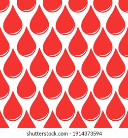 Large red blood drops on seamless background. Pattern. Vector. The medicine. Donation