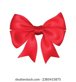 A large red bow for decorating gifts and surprises for the holidays. Gift packaging for birthday, Valentine's day. Object isolated on white background. Vector illustration.
