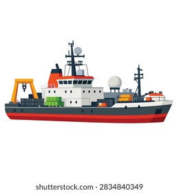 Large red cargo ship loaded with colorful shipping containers and cranes for loading