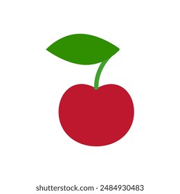 Large red cherry with leaf. Vector illustration on white background. 