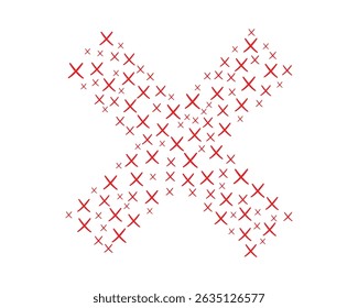 Large red cross symbol composed of many smaller red crosses against a clean white background.
