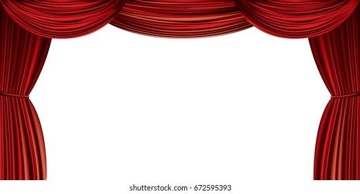 Large red curtain isolated on a white background
