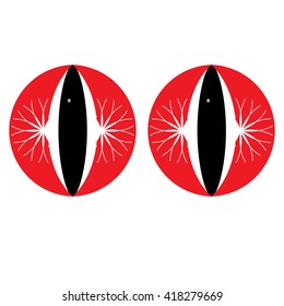 Large red eyes with vertical black pupil. The unusual image of an animal body part closeup