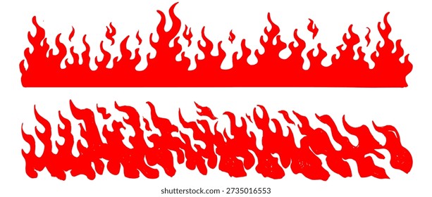 Large red fire flame wave vector. Hand drawn burning silhouette for automotive decals, racing style graphics, and spicy restaurant menu decoration.