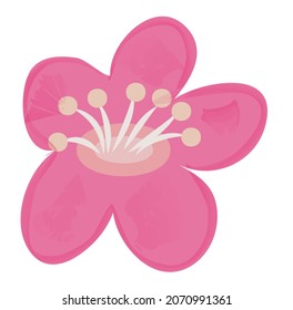 A large red flower with five petals. Vector stock illustration isolated on white background.
