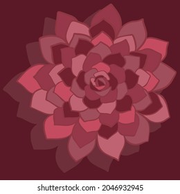 Large red flower. Shadows, outline and fill are done in different groups. Vector illustration. There is a shadow in the background. A flower with many petals of different colors