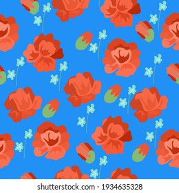 Large red flowers on a blue background