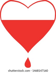 A large red heart, filled to half with a drop that flows from the heart.Vector illustration. Hand drawn.