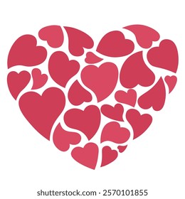 A large red heart filled with smaller heart designs, symbolizing love and affection concepts, minimal design in cute vector style for Valentine's Day, romance, isolated icon on white background