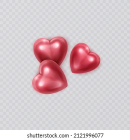 Large red heart on transparent background, 3d heart with shadow, vector format
