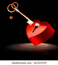large red heart-lock and a gold-red key