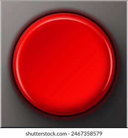 Large red push button. Top view glossy circle emergency alert button vector illustration