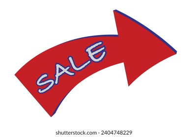 A large rede arrow indicating the direction of the sale over a white background