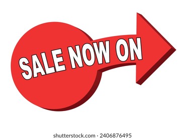 A large rede arrow indicating the direction of the sale now on over a white background