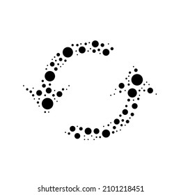 A large refresh symbol in the center made in pointillism style. The center symbol is filled with black circles of various sizes. Vector illustration on white background