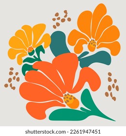 Large  retro flowers Abstract flower Trendy botanical wall arts wild floral  plants leaf style Modern.