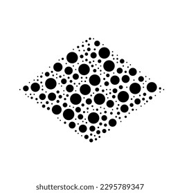 A large rhombus symbol in the center made in pointillism style. The center symbol is filled with black circles of various sizes. Vector illustration on white background