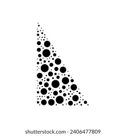 A large right triangle symbol in the center made in pointillism style. The center symbol is filled with black circles of various sizes. Vector illustration on white background