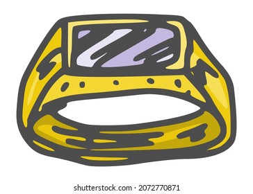 oro de anillo grande con una piedra morada. imagen de material de dibujo vectorial