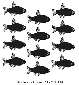 Large river fish. Set of silhouettes of fish.