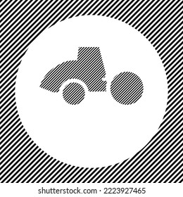 Un gran roller de carretera en el centro como un tramo de líneas negras sobre un círculo blanco. Efecto entrelazado. Patrón sin soldadura con líneas diagonales rayadas en blanco y negro