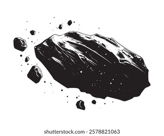 A large rock with many small rocks scattered around it