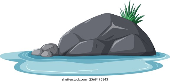 A large rock surrounded by calm water