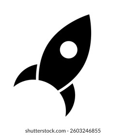 A large rocket symbol in the center. Isolated black symbol