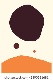 Large rocks floating over fields and mountains. Organic doodle shapes matisse style, naive art, contemporary backgrounds. beach and mountains vector illustration