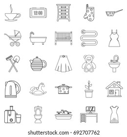 Large room icons set. Outline set of 25 large dining room vector icons for web isolated on white background