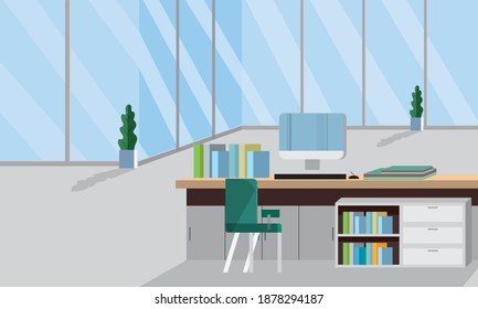 Modern Office Interior Workplace Desk Flat Stock Vector (Royalty Free ...