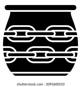 A large roomy vase, a spherical pot with a decor of chain links. Vector icon, glyph, isolated