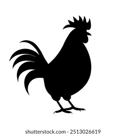 A large rooster symbol in the center. Isolated black symbol. Vector illustration on white background