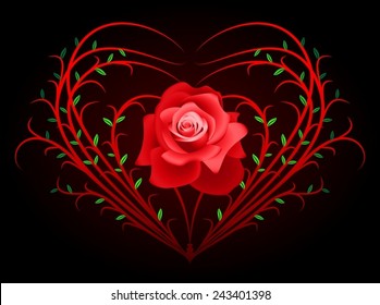 Large rose bud on a bush in the form of heart