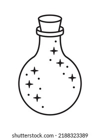 Large Round Corked Bottle Filled With Stars Simple Outline Vector Shape