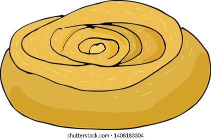 A large round fresh bun on a white background. Vector illustration for design menus, posters, booklets and catalogs.