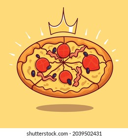 Ilustración vectorial de caricatura de pizza redonda grande. La pizza de objetos alimenticios aislada.