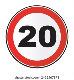 A large round red traffic displaying a twenty 20 MPH speed limit