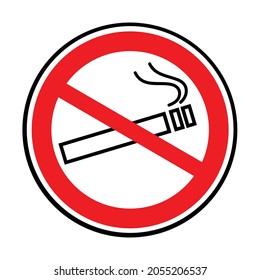 Un gran cartel circular y rojo con un símbolo de no fumadores