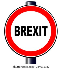 A large round red traffic sign displaying the UK and EU Brexit