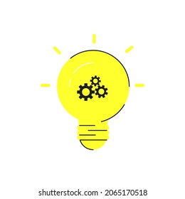 Large round yellow lamp with gears inside. Vector illustration, flat minimal color cartoon design, isolated on white background, eps 10.