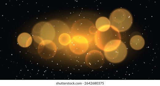 Grandes reflexos redondos e amarelos no fundo do espaço exterior com estrelas pequenas e minúsculas