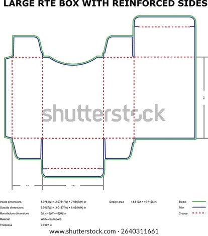 Large rte box design template reinforced sides die-cut